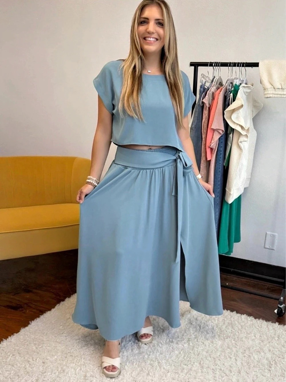Zenana 2pc Set Blue Maxi Skirt Set Like New